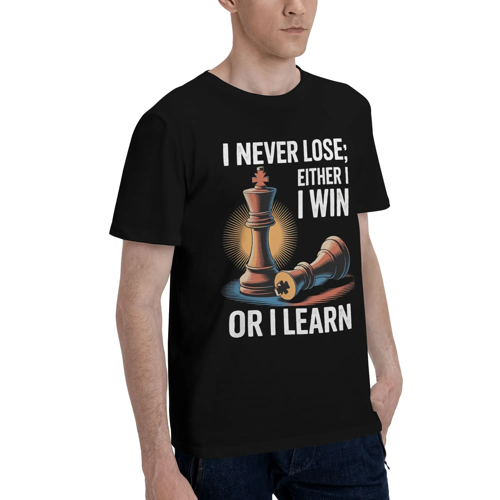 Chess Player Board Game I Never Lose Either Win or Learn Accessories Unisex T Shirt Cotton Tee Graphic Print  T-shirt Clothes view 3