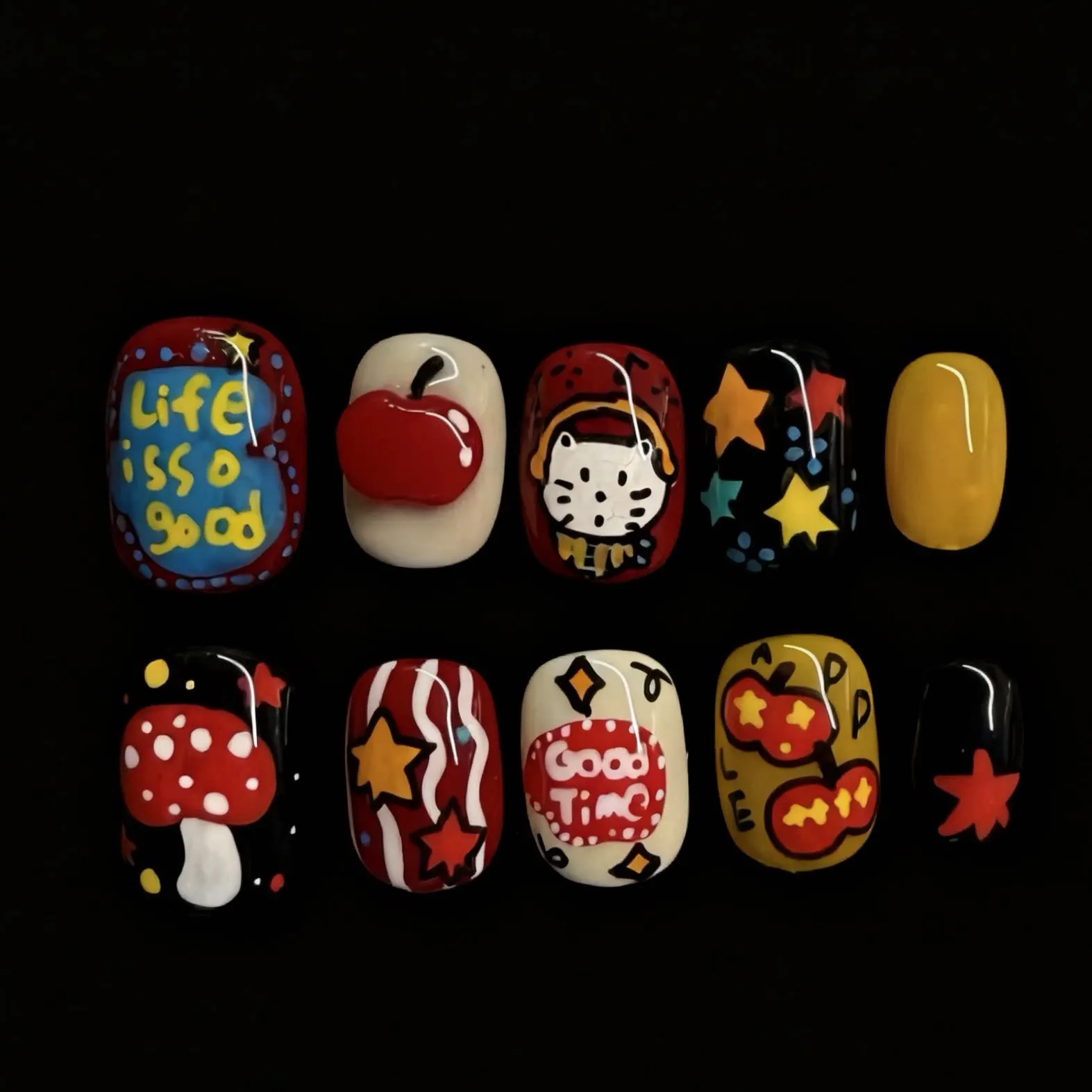 

Pure Hand-worn Armor Graffiti Mandarin Duck Sculpture Series Hand-painted Contrasting Dopamine Short 18mm Finished Fake Nails