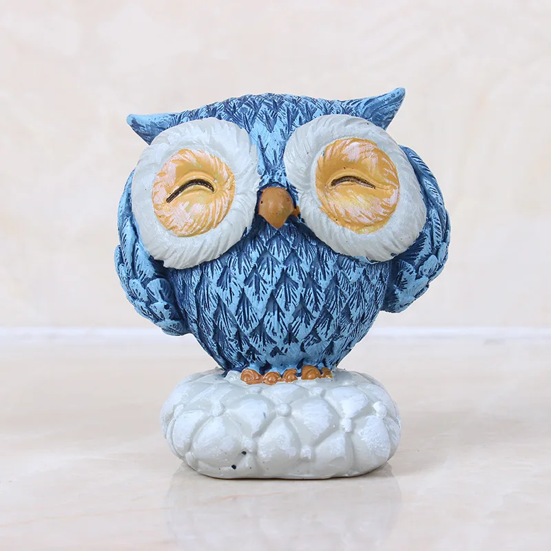 Statues Home Figurines Animal Blue Owl Kawaii Children's Room Resin Pastoral Decoration Small Home Decoration Accessories