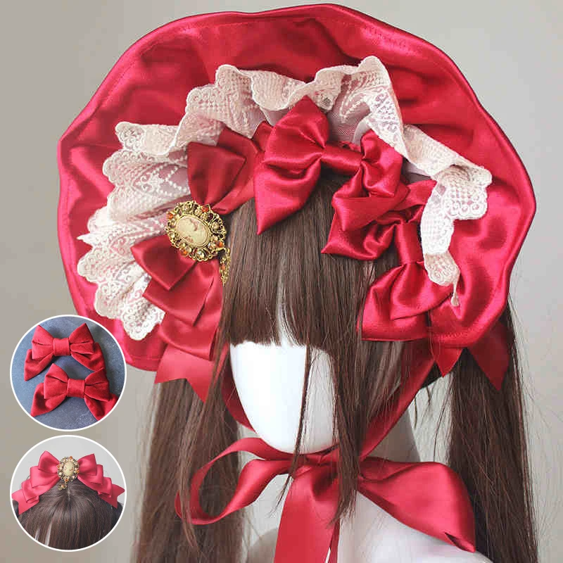 

Handmade Women Antique Doll Bonnet Vintage Gothic Style Lolita Anime Exhibition Hat Gothic Dark Cosplay Bnt Hair Accessories