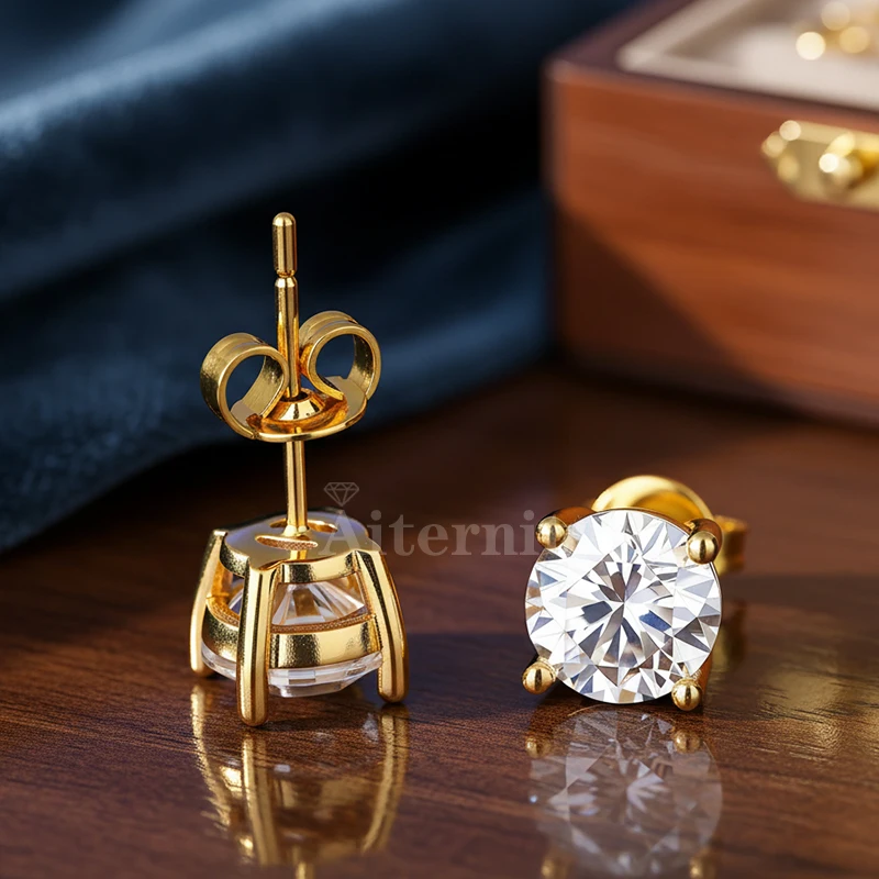 

925 Silver 0.1-2.0CT Round Cubic Zirconia Ear Piercing For Women Men Shiny Silver Color Stud Earrings