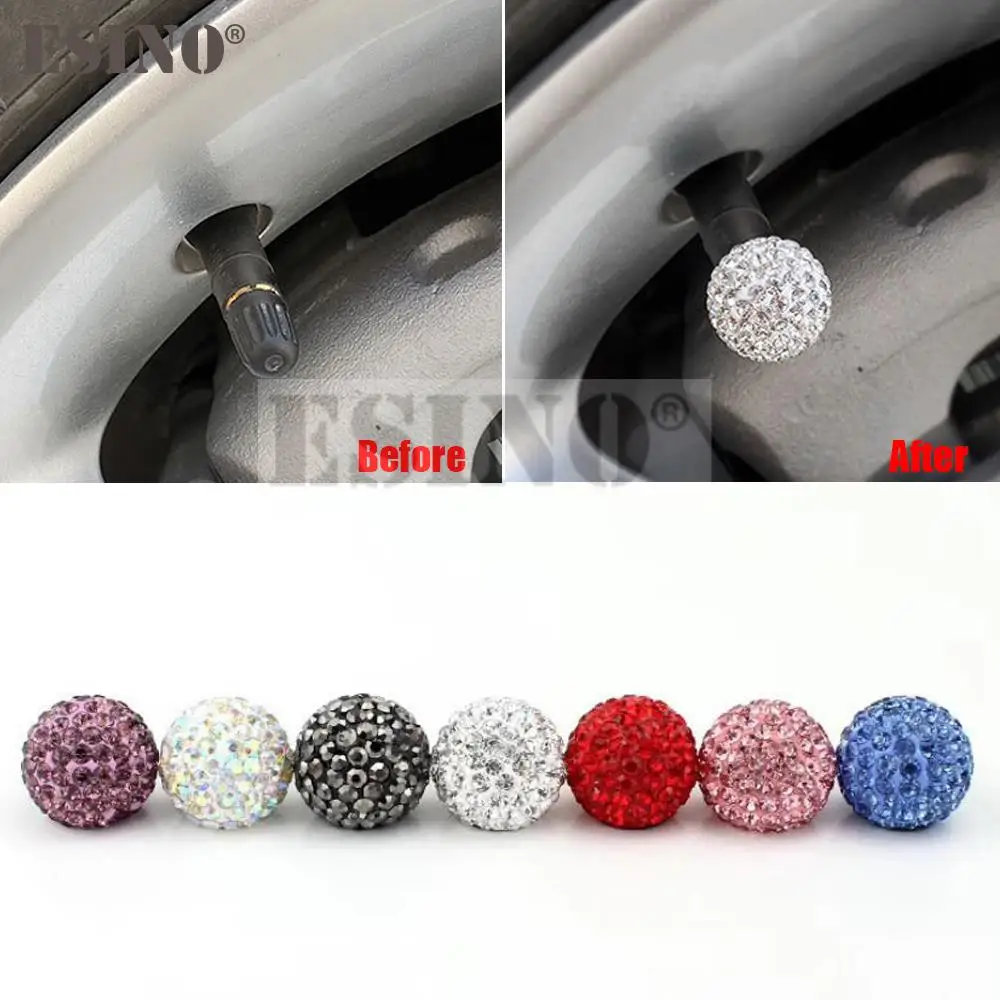 4 x Car Styling ABS Wheel Tire Valve Caps with Diamonds Wheel Tires Valves Tyre Stem Air Caps Airtight Covers