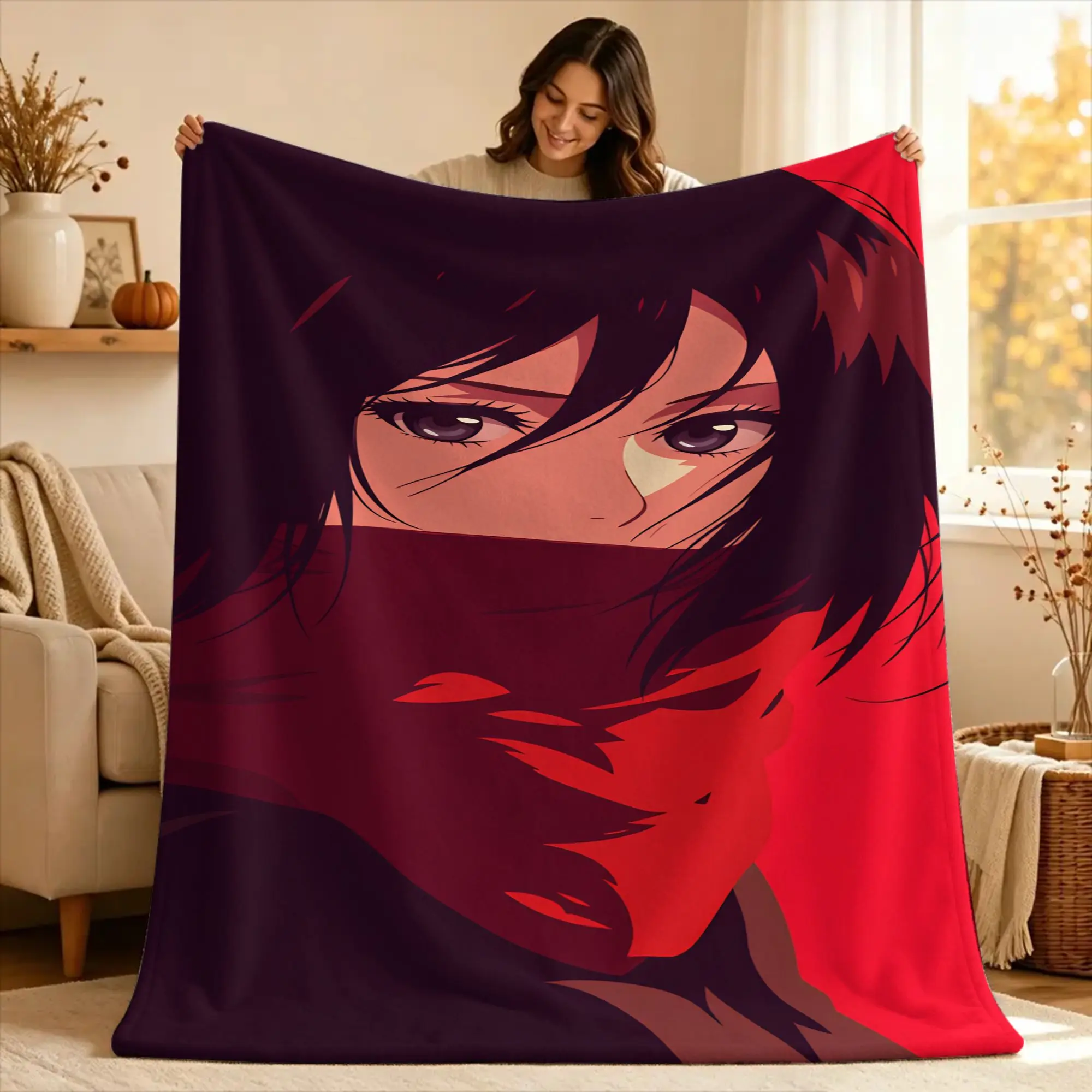 Warm Soft Blankets Travel Mikasa Ackerman  Throw Blanket  Flannel Bedspread For Couch Chair Sofa Bed Graphic Sofa Bed Cover