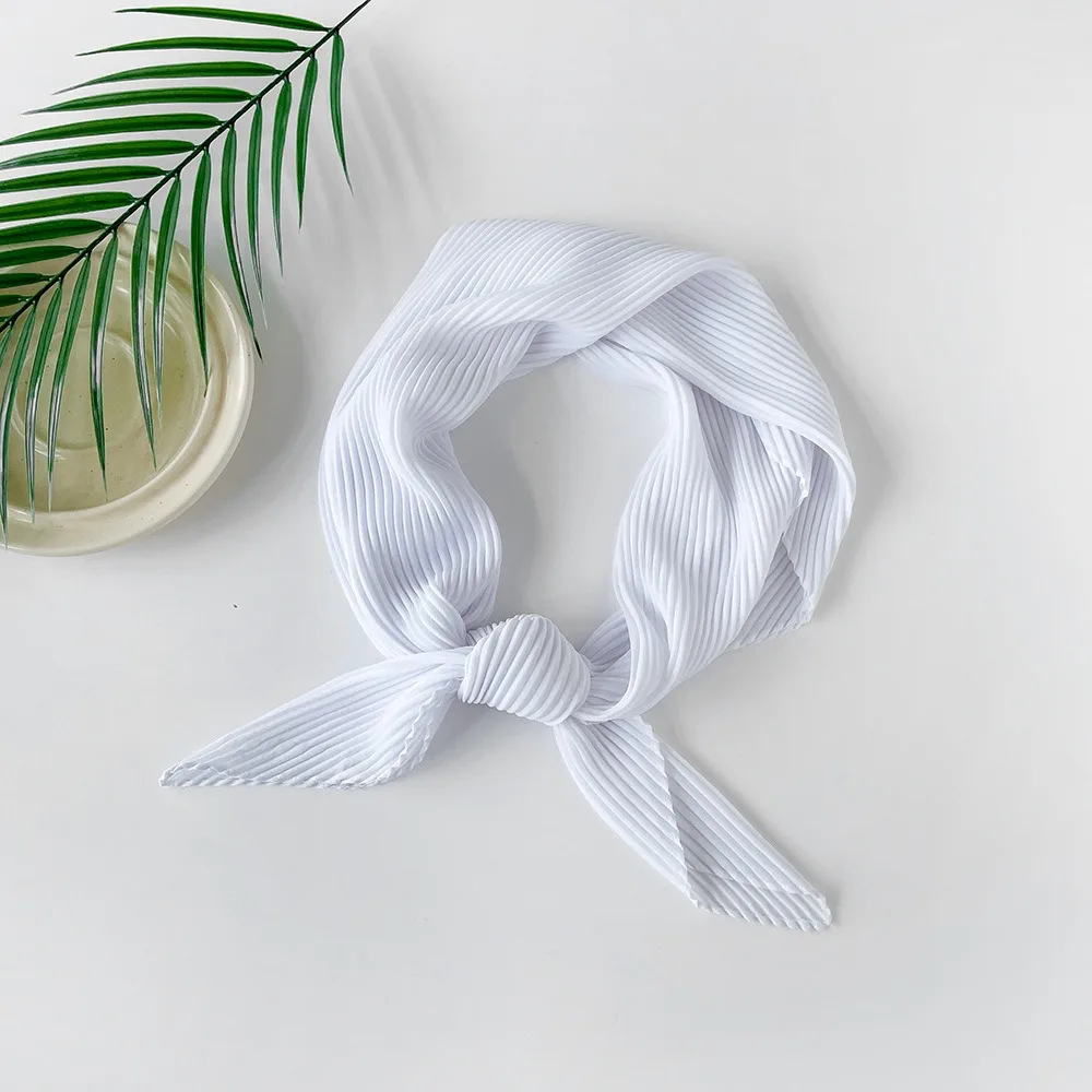 Elastischer, weicher Wickel-Chiffon-Haarschal, Haarband, schlankes, einfarbiges Bandana, eleganter Rhombus-Plissee-Seidenschal für Mädchen