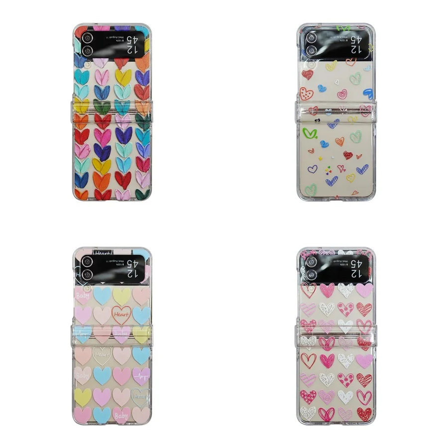 Cute Cartoon Colorful Love Phone Cases for Samsung Galaxy Z Flip 4 ZFlip 5 5G Soft Transparent Folding Screen Kickstand Cover