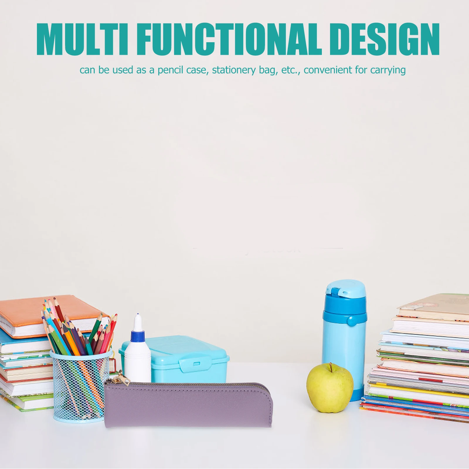 

Retro Solid Color Pencil Case Large Capacity Zipper Bag Stationery Holder Pu Material Multi Function Pen Storage
