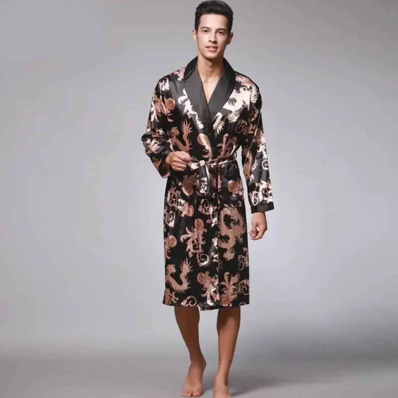 Luxury Men Robe Bathrobe Faux Silk Robes Long Home Clothing Male Sleep Robe XXL Summer Homewear