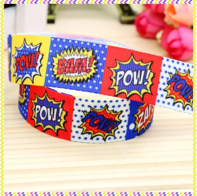 DHK 7/8'' 5yards pow bang printed grosgrain ribbon headwear hair bow diy party decoration OEM Wholesale 22mm C920