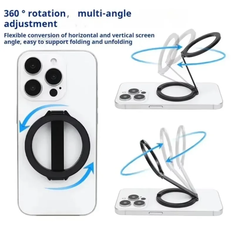 360 °   Вращающаяся подставка для мобильного телефона с ленивым кольцом на палец, складной двусторонний магнитный держатель для телефона для Magsafe iPhone 16, 15, 14, 13, 12 Pro Max