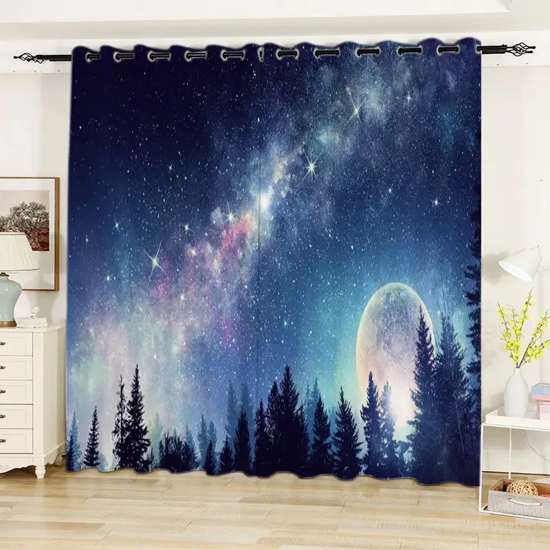 2Panel Dream Wings Starry Curtain for Bedroom Living Room Kitchen Blinds cortinas Grommet Top Drapes Large Curtain for Room