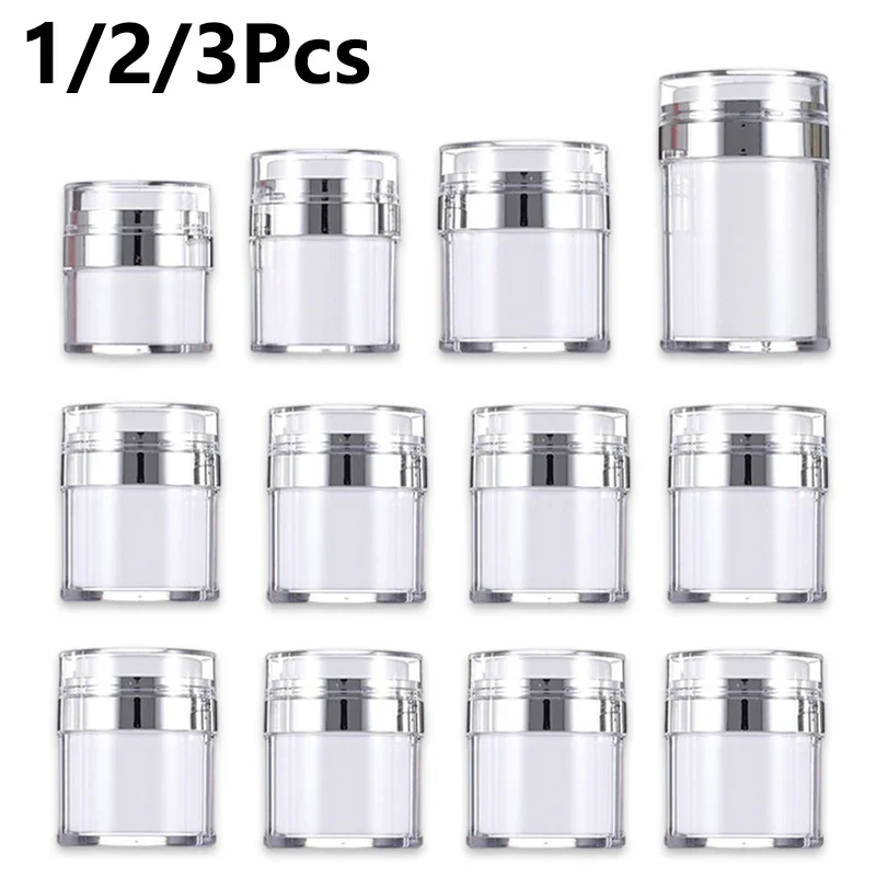 

1/2/3Pcs 15/30/50/100ml Empty Vacuum Pump Jar With Dust-proof Cover Refillable Face Cream Container Travel Lotion Sample Bottle