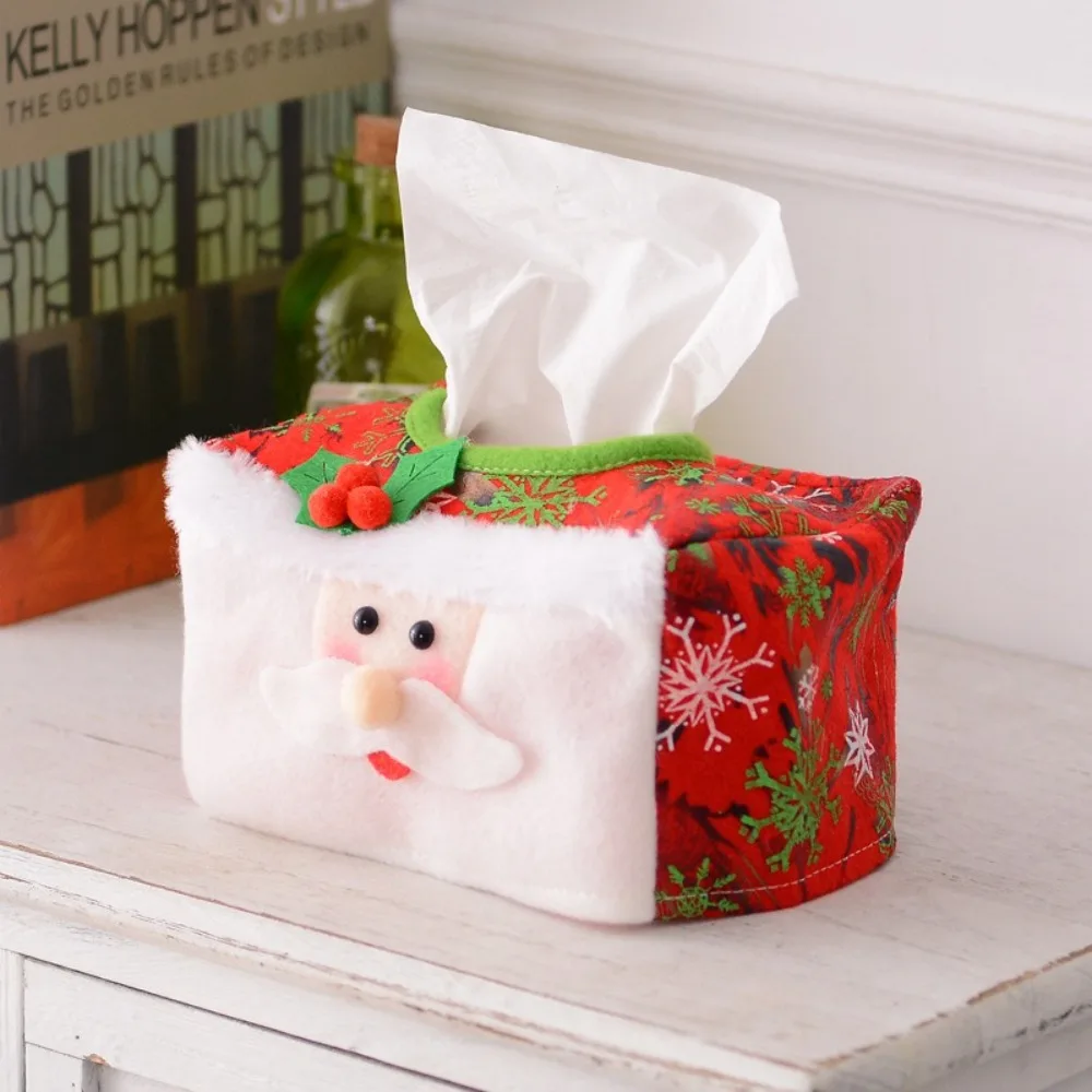 New Red Tissue Paper Box Santa Claus Green Paper Extraction Box Desktop Accessory Christmas Decorative Toilet Paper Bag Party