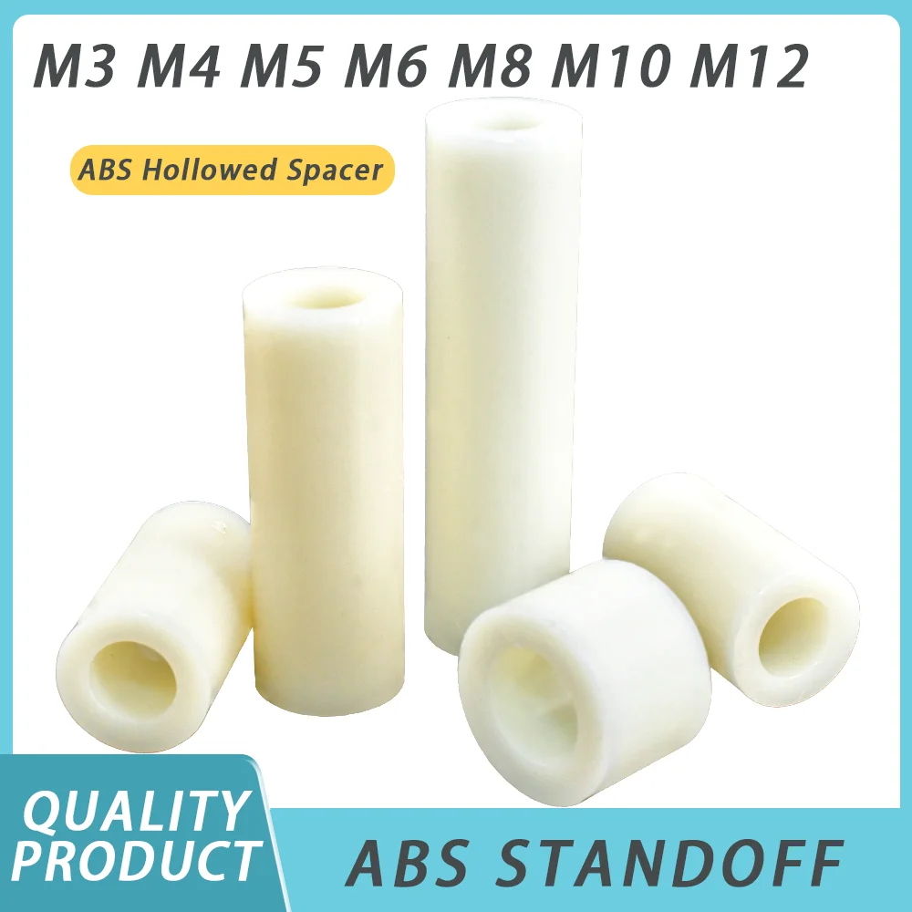 M3 M4 M5 M6 M8 M10 M12 White Nylon Non-Threaded Spacer  ABS Round Hollow Standoff Washer PCB Support TV Install Column Pillar 