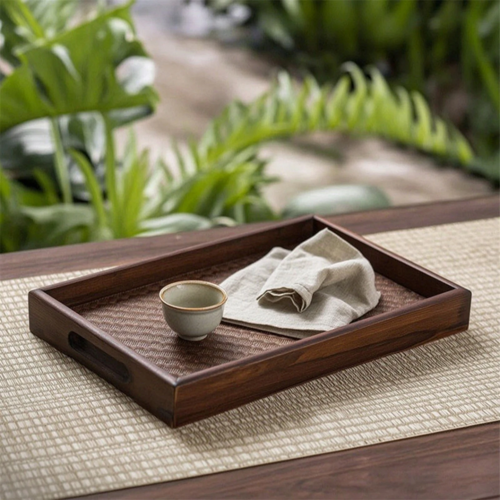 Bamboo Tray with Handles Rectangular Serving Tray with Handles Easy-Grip Lightweight for Hosts, Tea Service, Tabletop Display