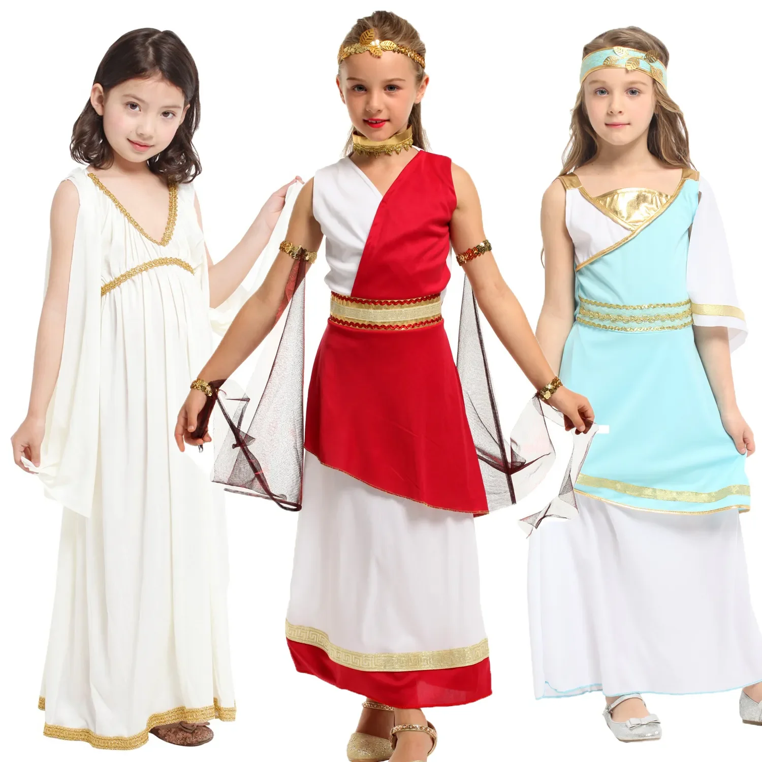 

Kids Child Ancient Greek Goddess Costume Athena Cosplay Girls Roman Grecian Toga Dress Purim Halloween Book Week Party