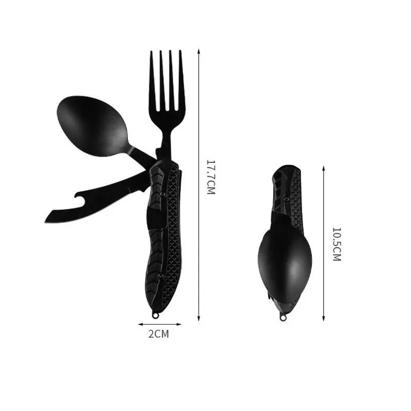 Outdoor 4-In-1 Foldable Spoon Knife Fork Bottle Opener Stainless Steel Tableware Set Folding Cutlery Camping Dinnerware Utensils