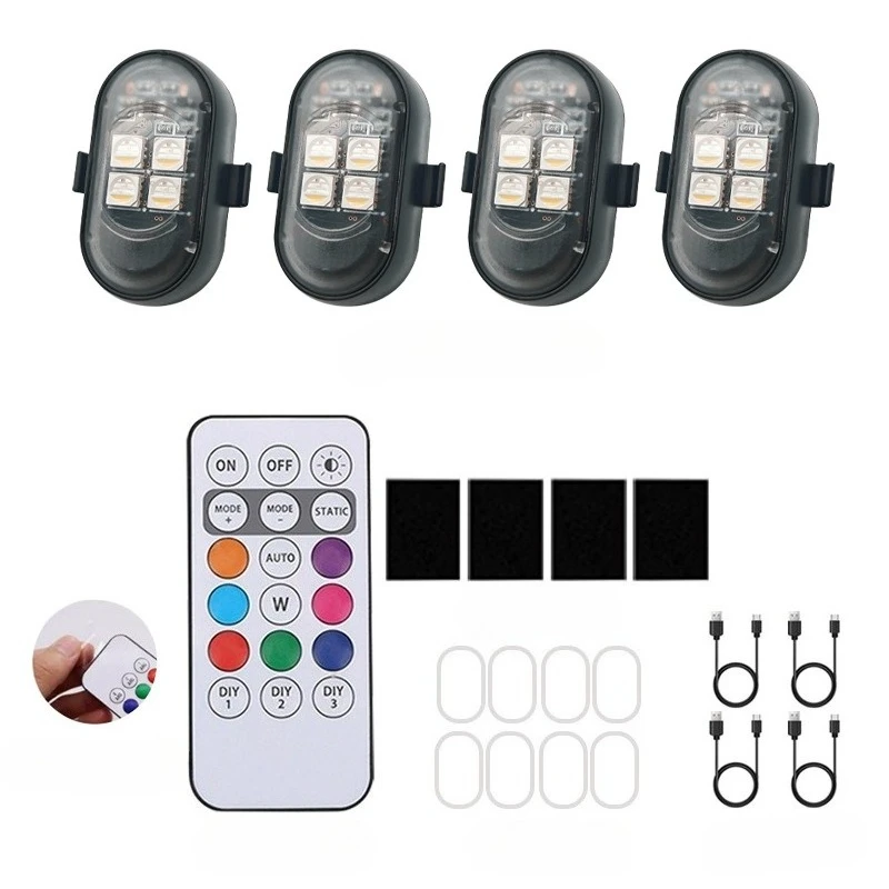 4x جديد 8 ألوان لاسلكية للتحكم عن بعد ضوء إحترافي لسيارة دراجة نارية بدون طيار، ضوء تحذير الملاحة LED العالمي #6