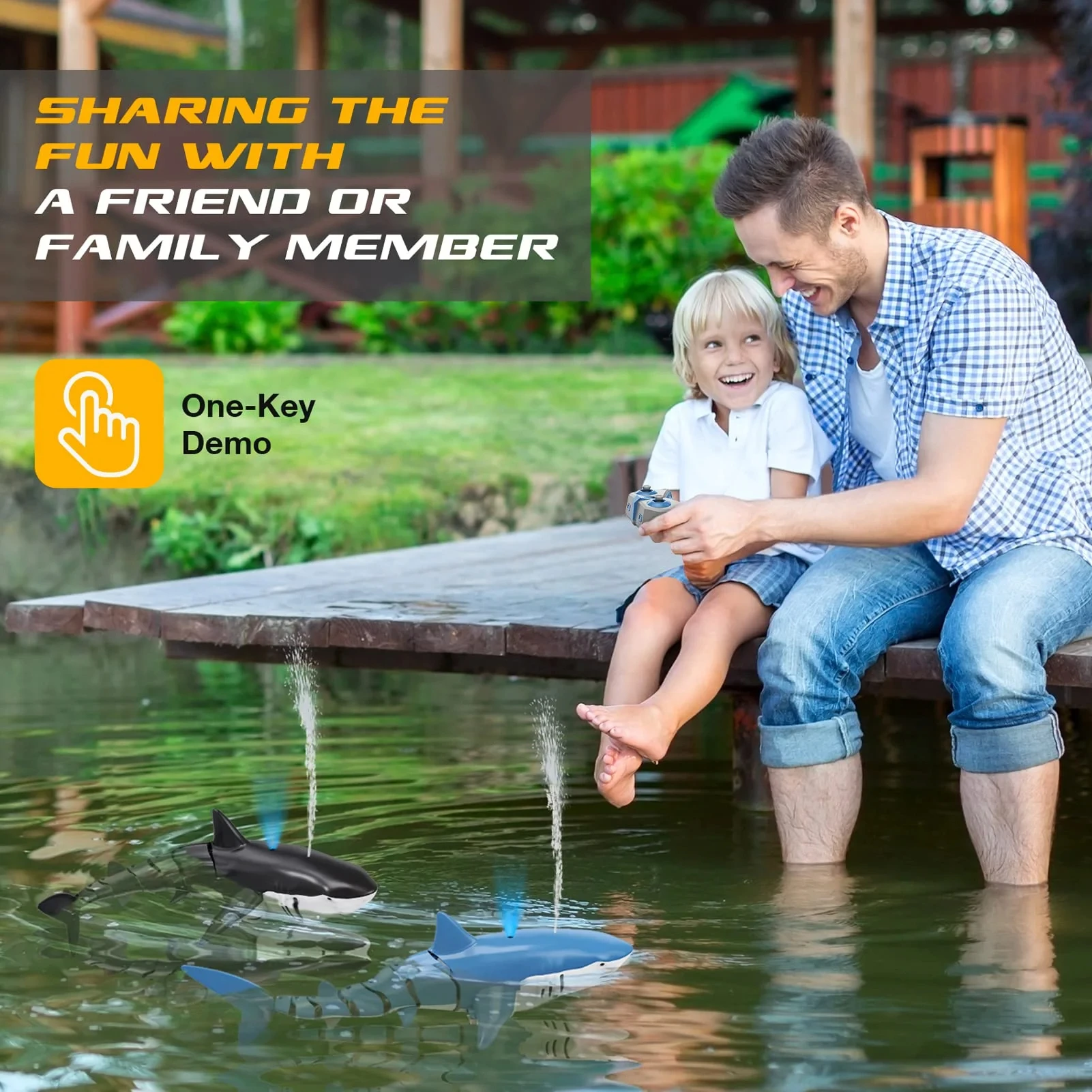 Smart RC Shark Whale Toy Spray Water Light & Sound Effect Shockproof Remote Controlled Submarine Boat Robot Fish for Kids Boys