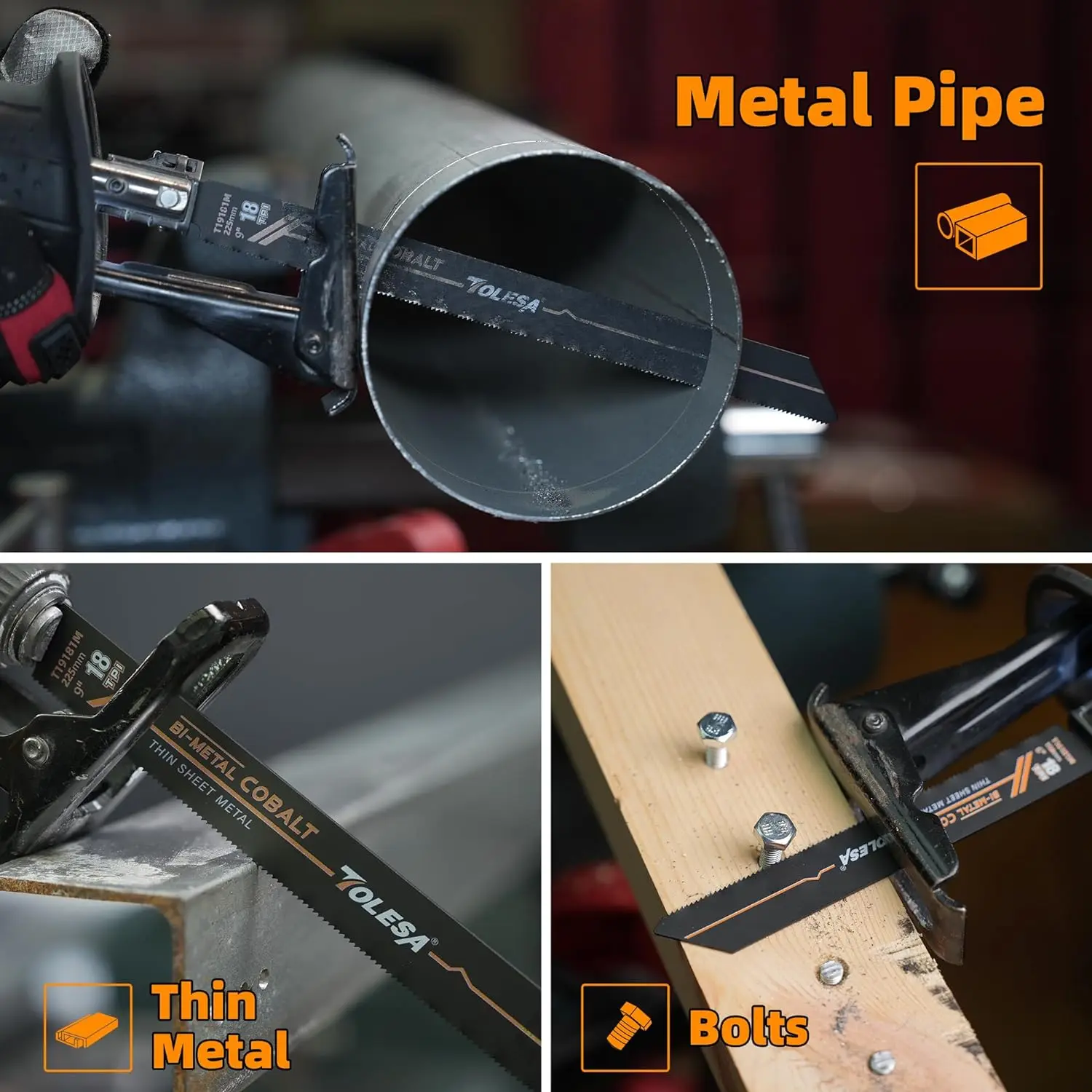 TOLESA 10 szt. Bimetalowa tarczowata tarczowa do cięcia metalu 150mm/225mm 18TPI brzeszczoty do pił tłokowa z kobaltem do drobnego cięcia metalu