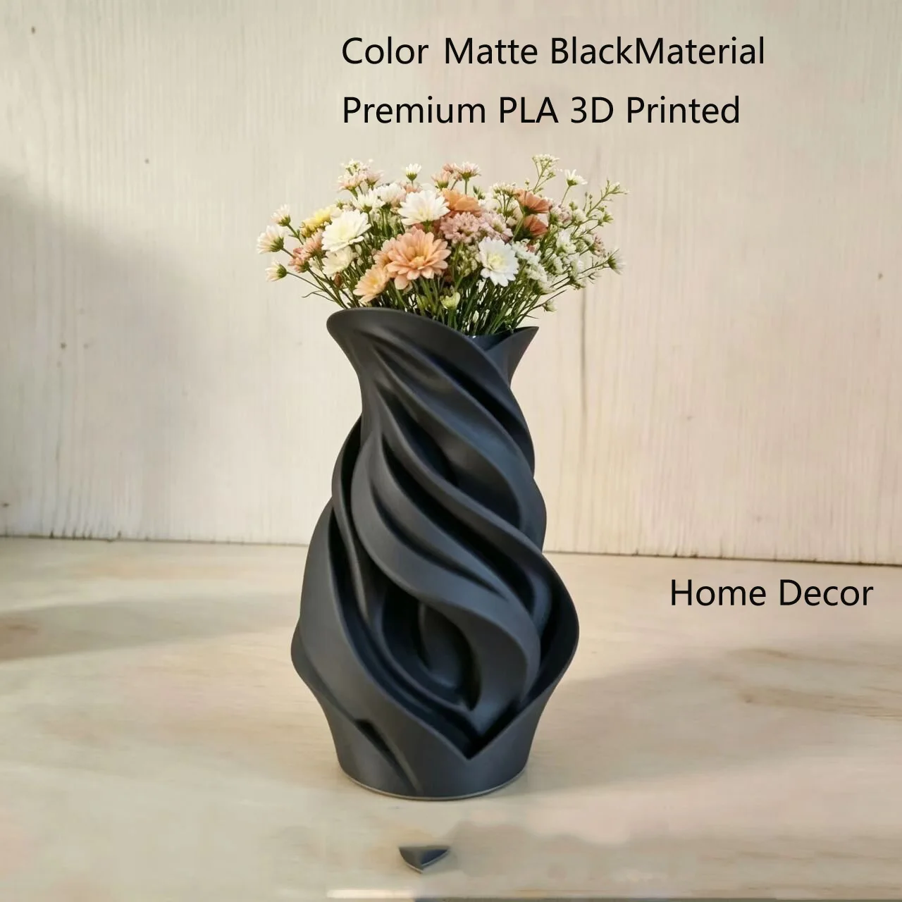 3D Printed Abstract Spiral Sculptural Vase Matte Black Modern Art Vase Mini desktop vase for Contemporary Home Decor