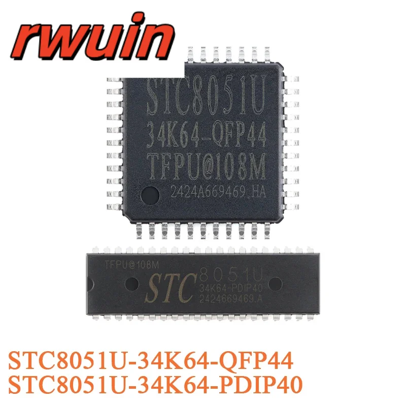 5pcs/1pc STC8051U-34K64-PDIP40 QFP44 STC8051U 8051U 8051U34K64 High Speed 32bit 8051 Core 1T Microprocessor Microcontroller Chip