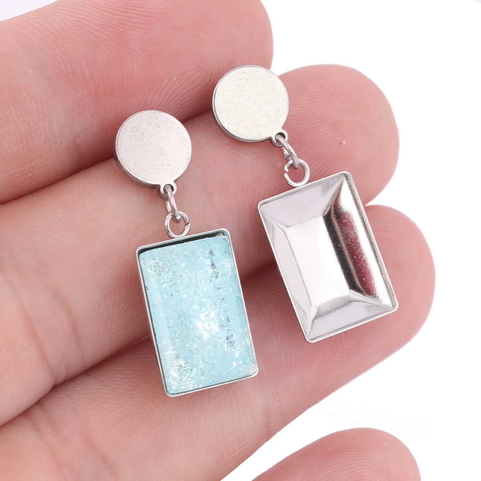 

10pcs Stainless Steel Earring Setting Bezel Blanks For 10x14mm Rectangle Crystal Stones Diy Post Earrings Studs Findings