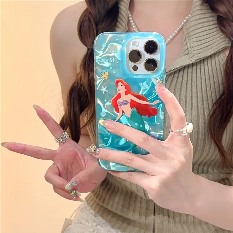 Gem Green Ocean Mermaid Ariel Phone Case For iPhone 15 14 13 12 Pro Max 12-15promax DISNEY Girl Fashion Cartoon Cover