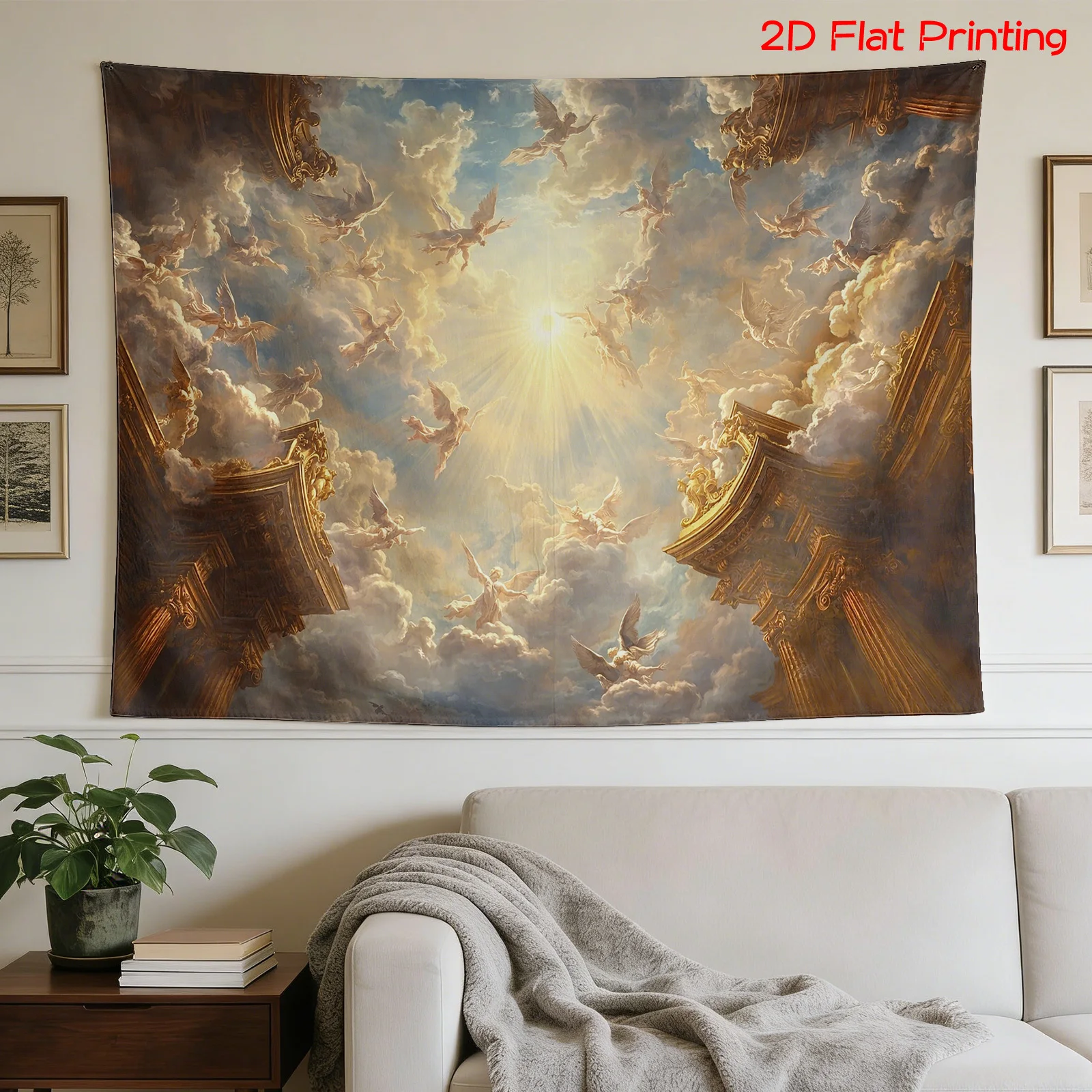 Luxury Classical Tapestry Wall Hanging Art Print Renaissance Angelic Sky Cloud Sunburst Decor 180x280cm Massive Decor