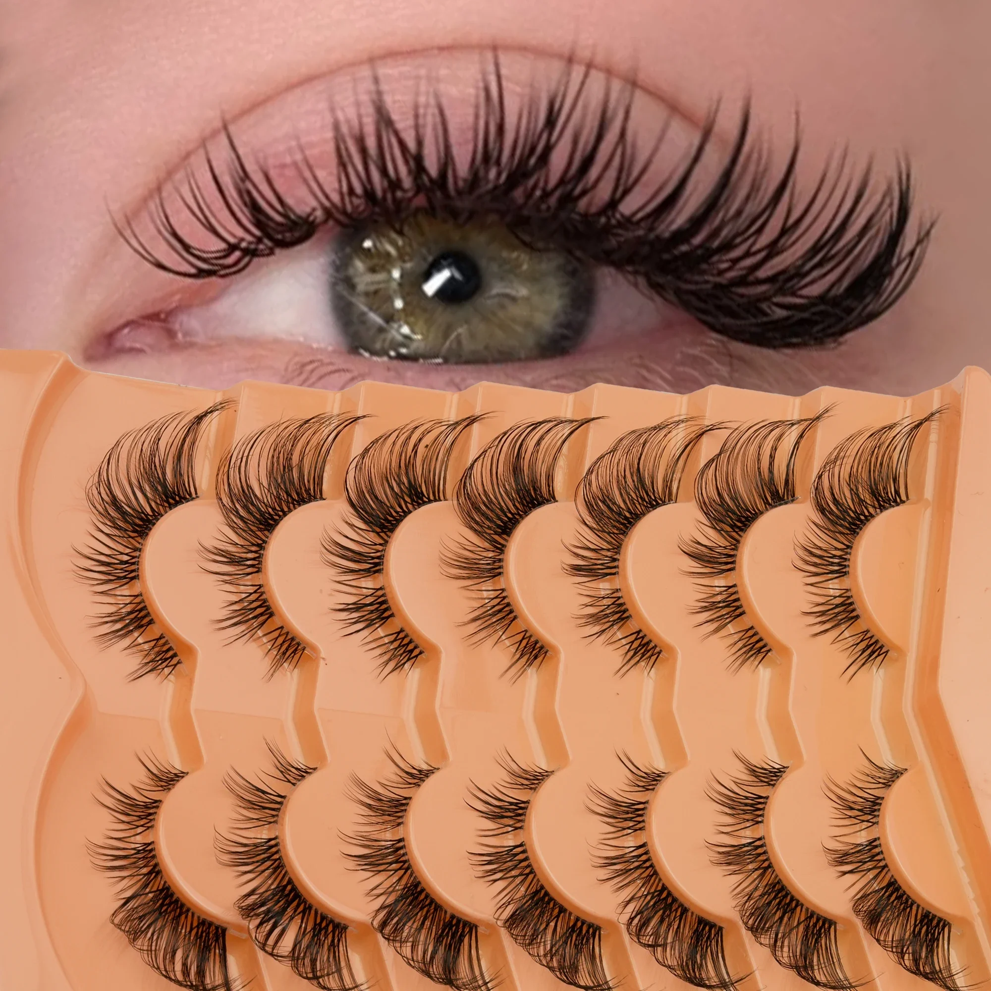 7 Pairs 3D Wispy Fluffy Russian Volume Lashes D Curl Cross Faux Mink False Eyelashes Soft Band Reusable Fake Lashes Party Makeup