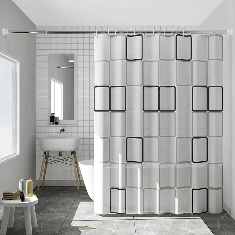 

PEVA Bathroom Shower Curtain Geometric Grid Pattern Partition Curtain Thickened Waterproof Dry Wet Separation Shower Curtain