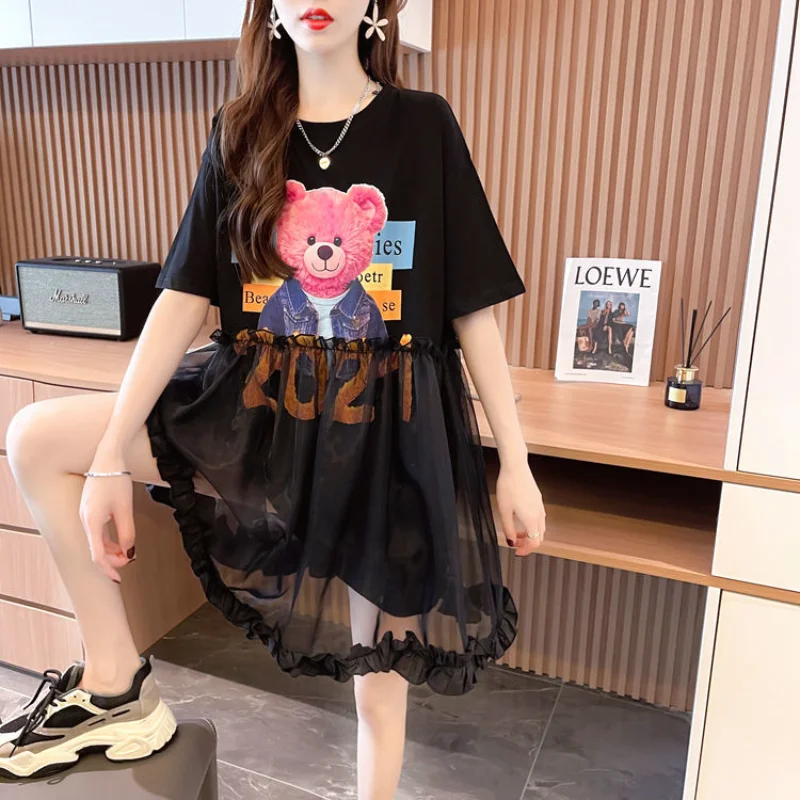 T Shirt Dress Woman Short Sleeve Summer Lace Clothing Women\'s Top Funny Fitted Slim Causal Long Graphic O Tall Kpop Cute Tees Xl