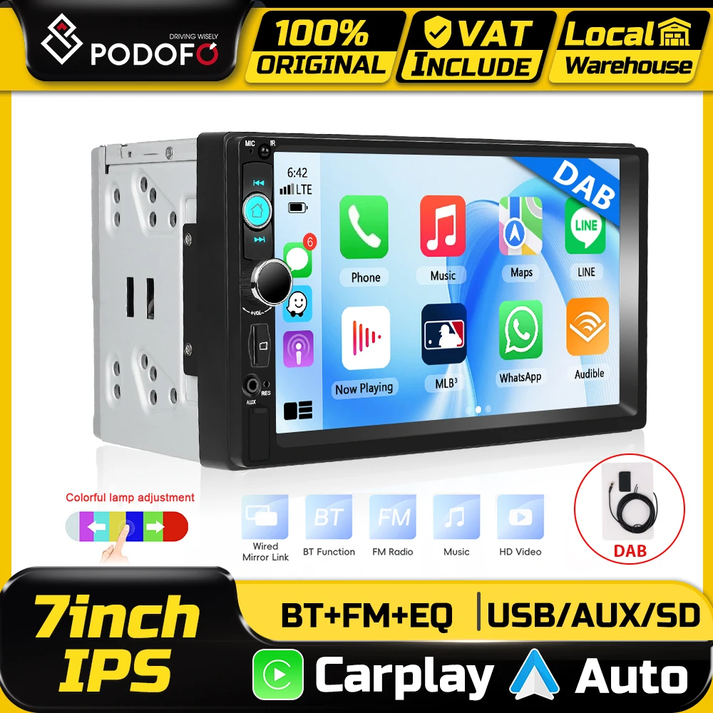 36596-f979b4.jpg Radio 2 DIN Podofo con CarPlay Inalámbrico, Android Auto, Bluetooth y FM/DAB
