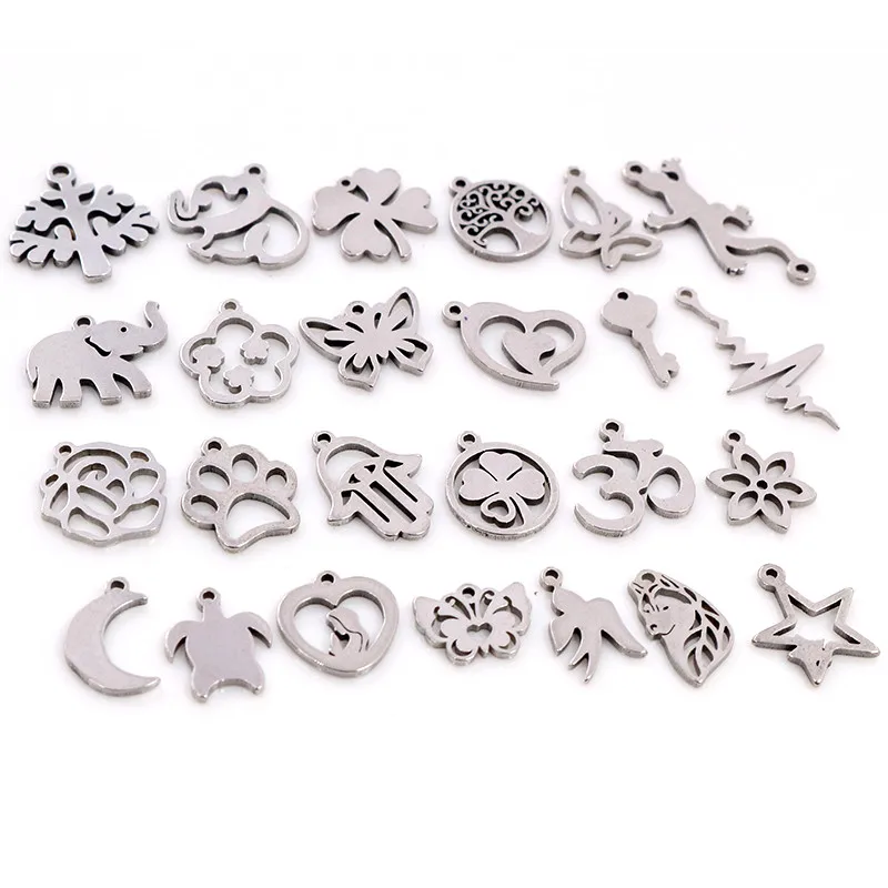 30pcs/lot No Fade Charms 316 Stainless Steel Butterfly tree heart Charms handmade Craft pendant Jewelry Making,DIY for necklace