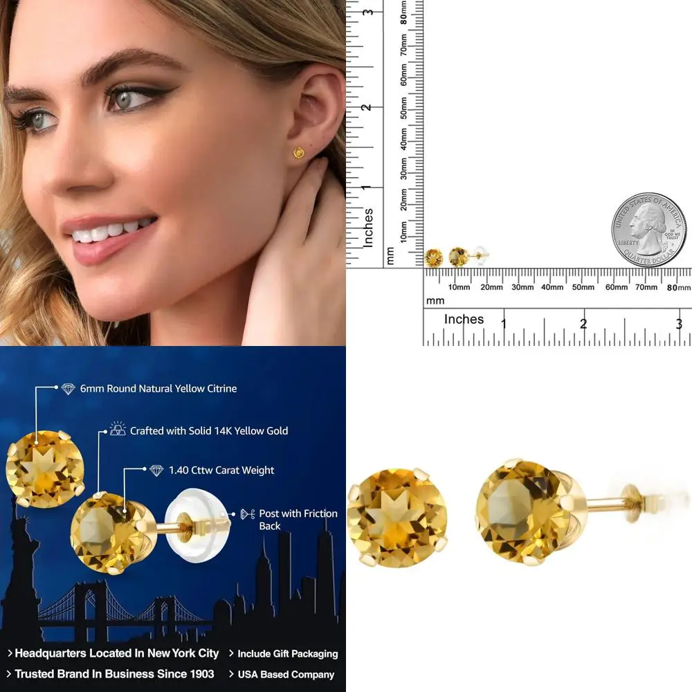 

Серьги-гвоздики из золота 14 карат с круглыми камнями-самоцветами 6 мм для женщин и мужчин