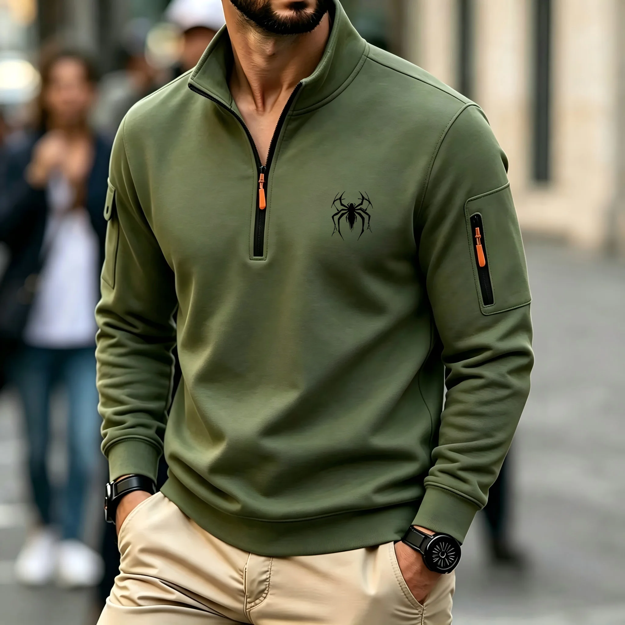 Men's sweatshirt 2026 autumn and winter new casual sports casual long sleeved high neck half zipper windproof top