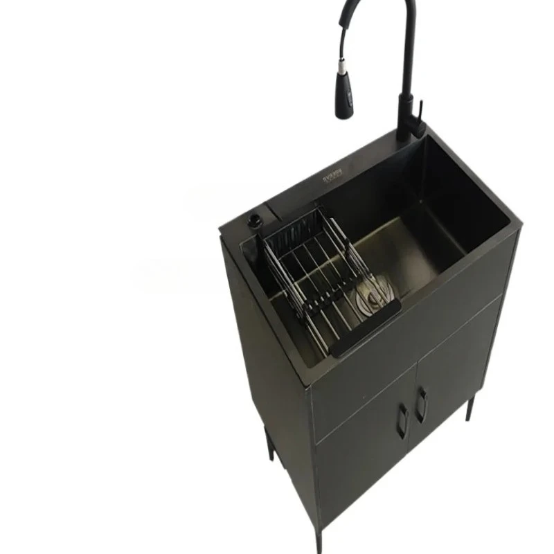 Kitchen Stainless Steel Sink Cabinet Washing Basin Solid Wood All-in-One Cabinet Single Sink Sink