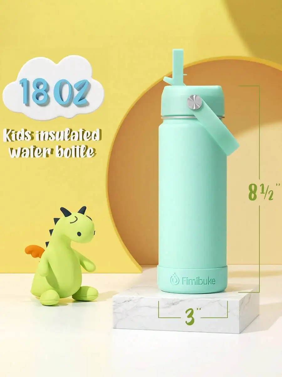 2 Packs Kids Insulated Water Bottle, 18oz Kids Cups With Straw Double Wall Vacuum Tumbler Stainless Steel Leak Proof Water Bottl