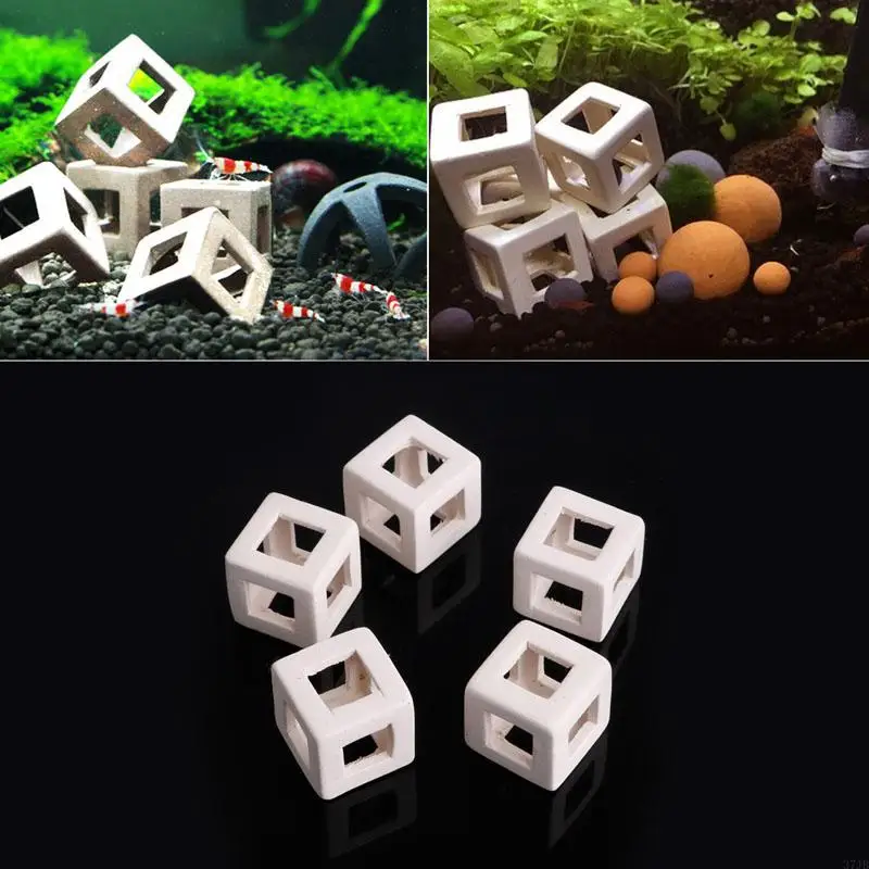 

37JB Aquarium Decor White Ceramic Cubic Cave House Landscape Ornament for Small Fish Shrimp Cichlid Hiding Rest Spawning