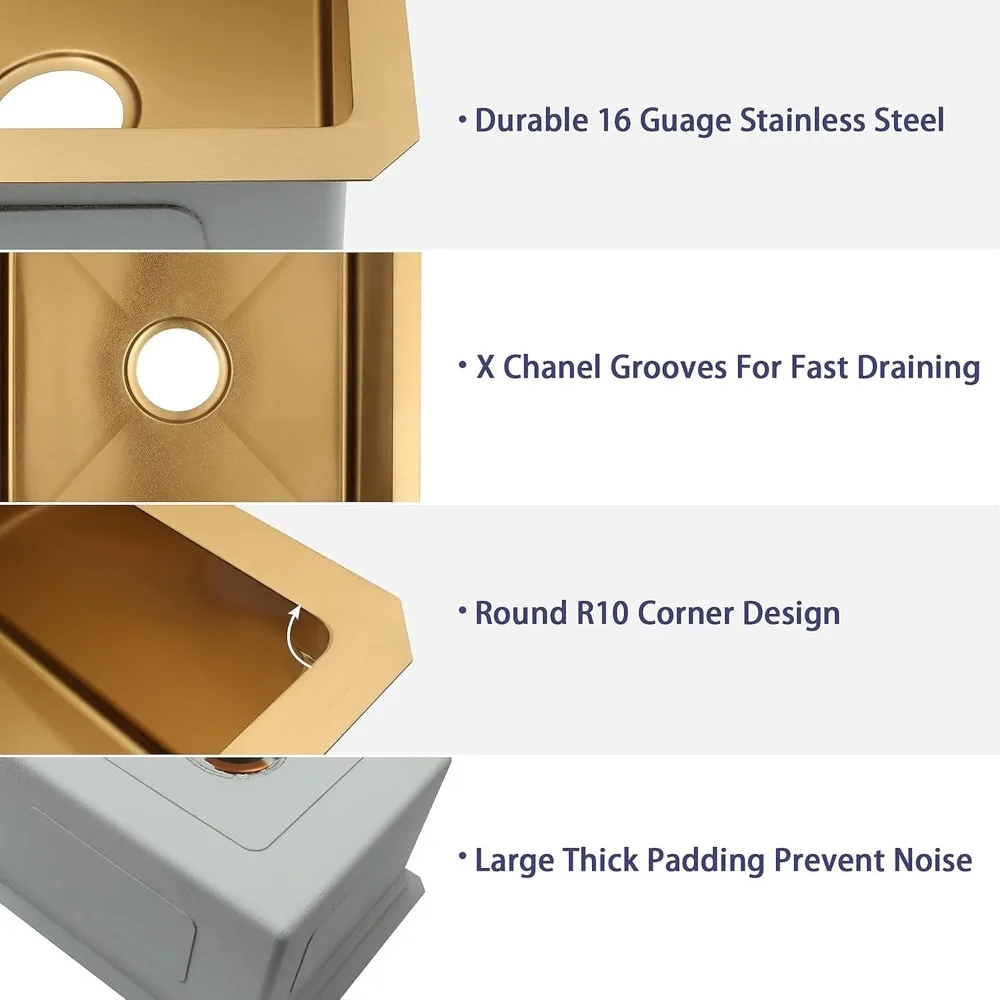 حوض قضيب سفلي من الفولاذ المقاوم للصدأ، مقاس 16، 17 × 19 بوصة، يتضمن محطة العمل، مثالي للحانات المبللة الصغيرة والقضبان المنزلية #6
