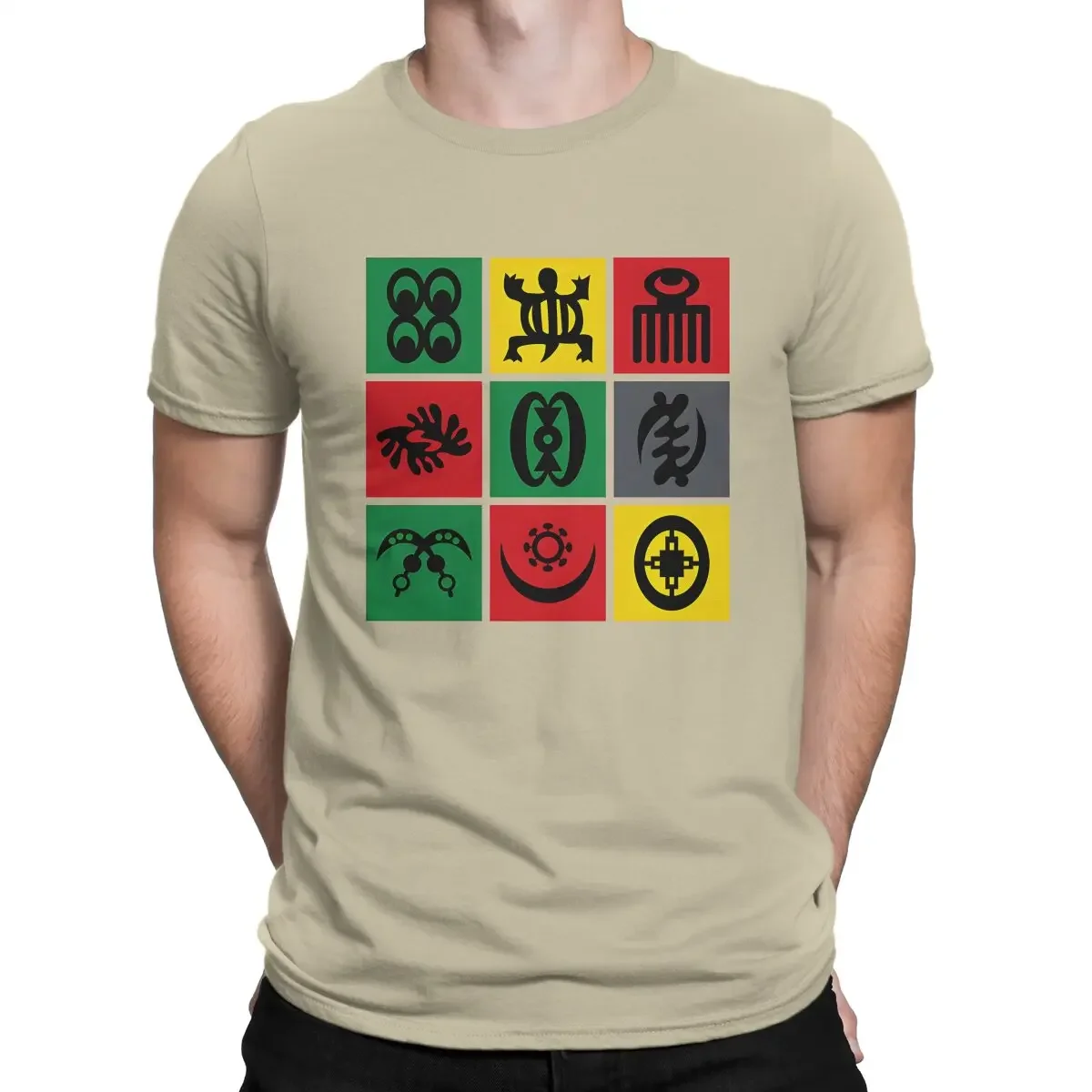 Crewneck Short Sleeve T Shirt Gift Idea Tops Adinkra Africa Symbols T-Shirt for Men Rasta Design Humorous 100% Cotton Tee Shirt