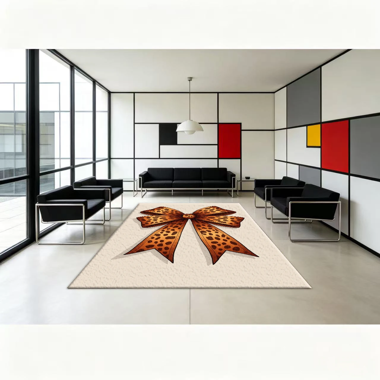 Leopard Print Bow Pattern Carpet, Fashionable Animal Pattern Floor Mat Suitable for Bedroom Dormitory Interior Decoration