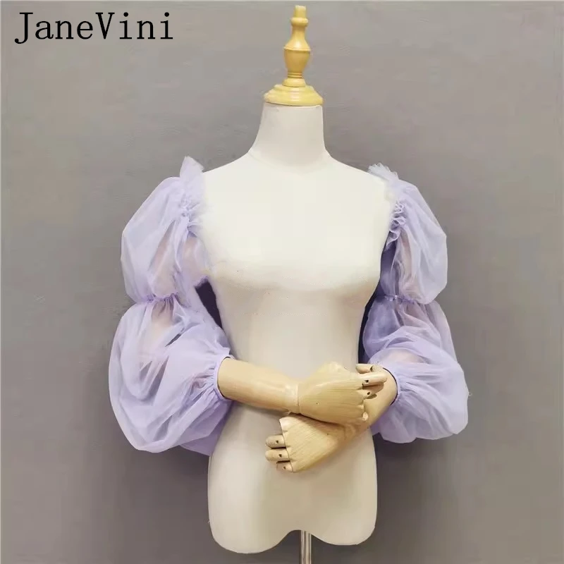 JaneVini-Chaqueta de tul hinchada de manga larga para novia, abrigo de boda, mangas nupciales desmontables, Bolero, color morado claro