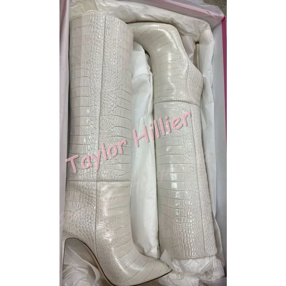 Autumn New Stone Pattern Mid-Calf Boots Women'S Pointed Toe Stiletto Stitching High Boots Fashion Catwalk Slip-On Party Boots 46