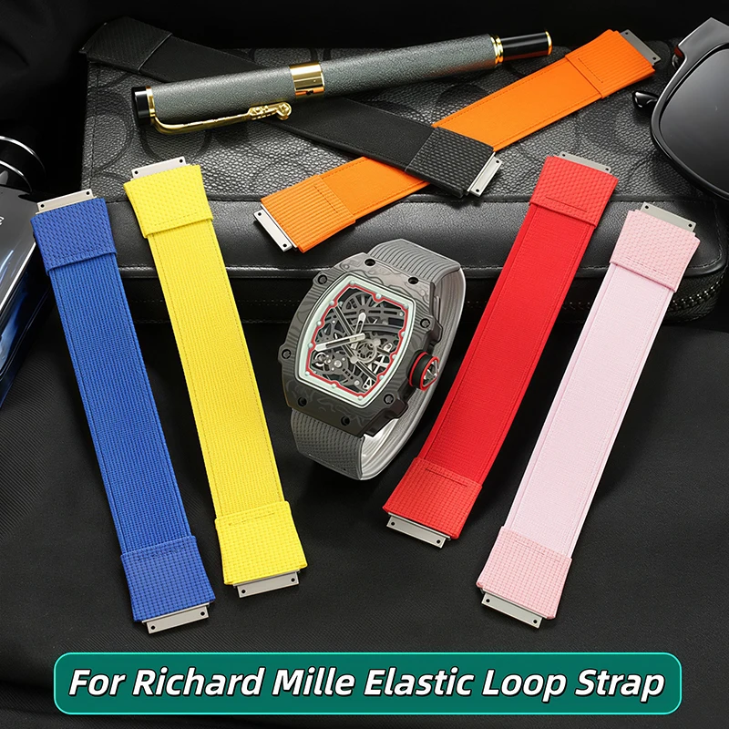 Customized Watch band For Richard Miller Elastic Nylon & FKM Bracelet RM67 RM67-01 RM67-02 RM011 Wraparound Stretch Watch strap