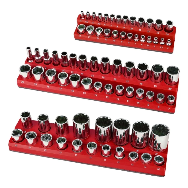 Rust Resistant Magnetic Socket Organizers Set,Securely SAE & Metric Socket Holder, for 1/2, 3/8 & 1/4Inch Drives