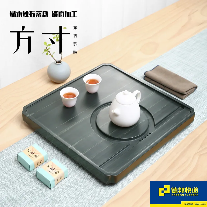 Green wood grain stone tea tray home office zen creative tea set stone tea tray