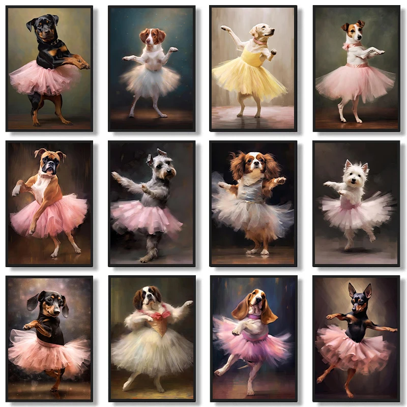 ヴィンテージバレエドッグプリントポスター,絵画,家の装飾