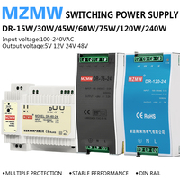 DR 15W 30W 60W 75W 120W 240W Industrial DIN Rail Switching Power Supply 100-240V AC TO DC 12V 24V Led Light CCTV Transformer