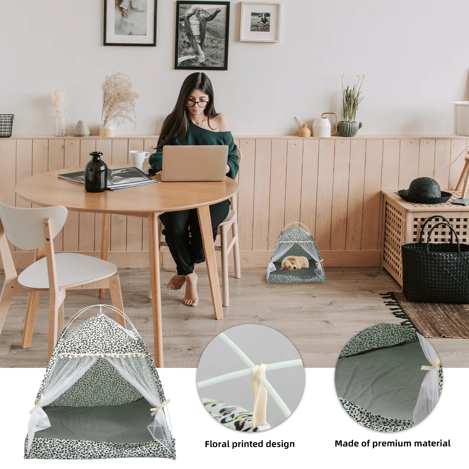 Tienda de campaña para perros, casa de juegos para mascotas con estampado Floral desmontable y lavable para gatos, perros, interior, exterior, gris oscuro, tamaño Xl