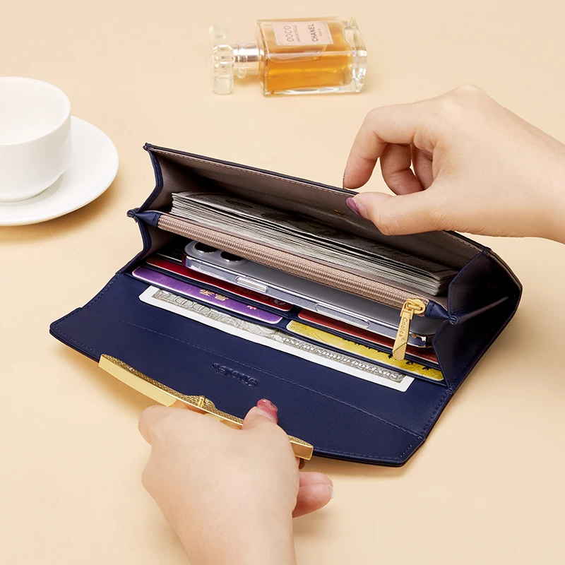 Cnoles – portefeuille de luxe pour femmes, grand porte-cartes, pochettes en cuir pour dames